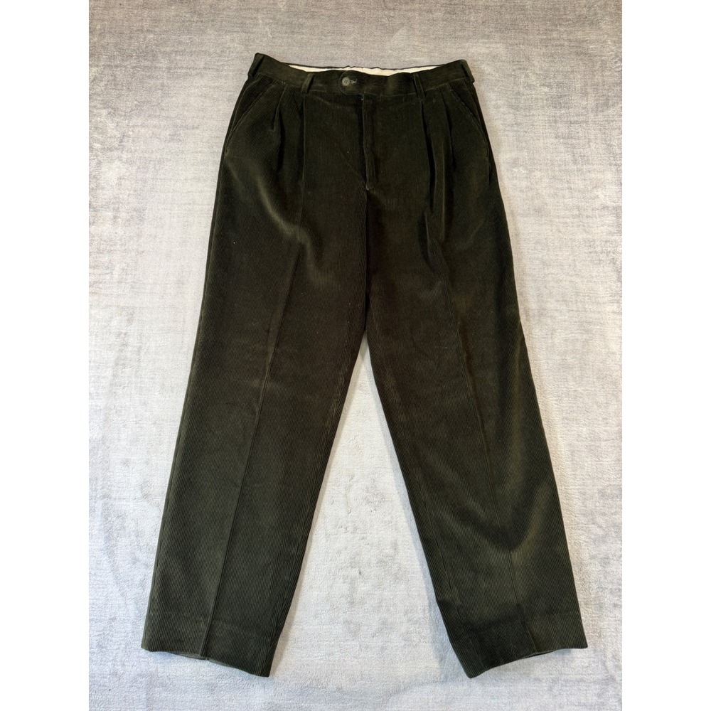 Kenzo Trousers Mens 34x30 Olive Green Corduroy Pleated Straight Leg Academic
